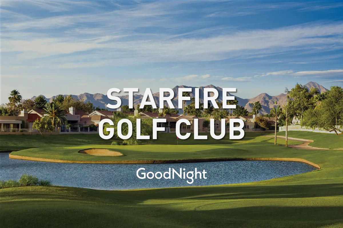 A lush golf course stretches out with rolling green fairways, a tranquil water feature, and a dramatic mountain backdrop. Palm trees and well-kept landscaping create a serene and inviting atmosphere, while the setting hints at both recreational and social opportunities.